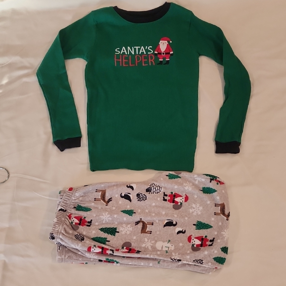 Carter's Green and Gray Santa's Helper Pajama Set. Size 12
